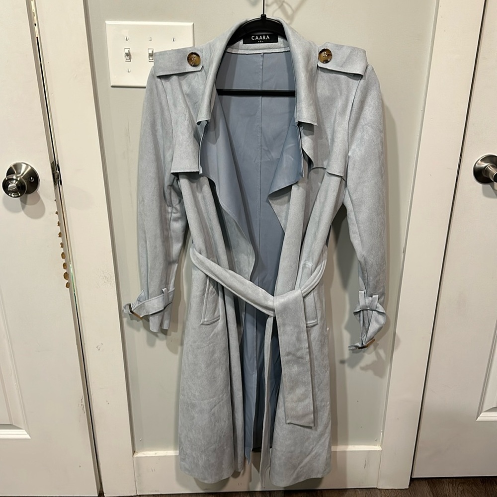 Caara size small faux suede trench coat